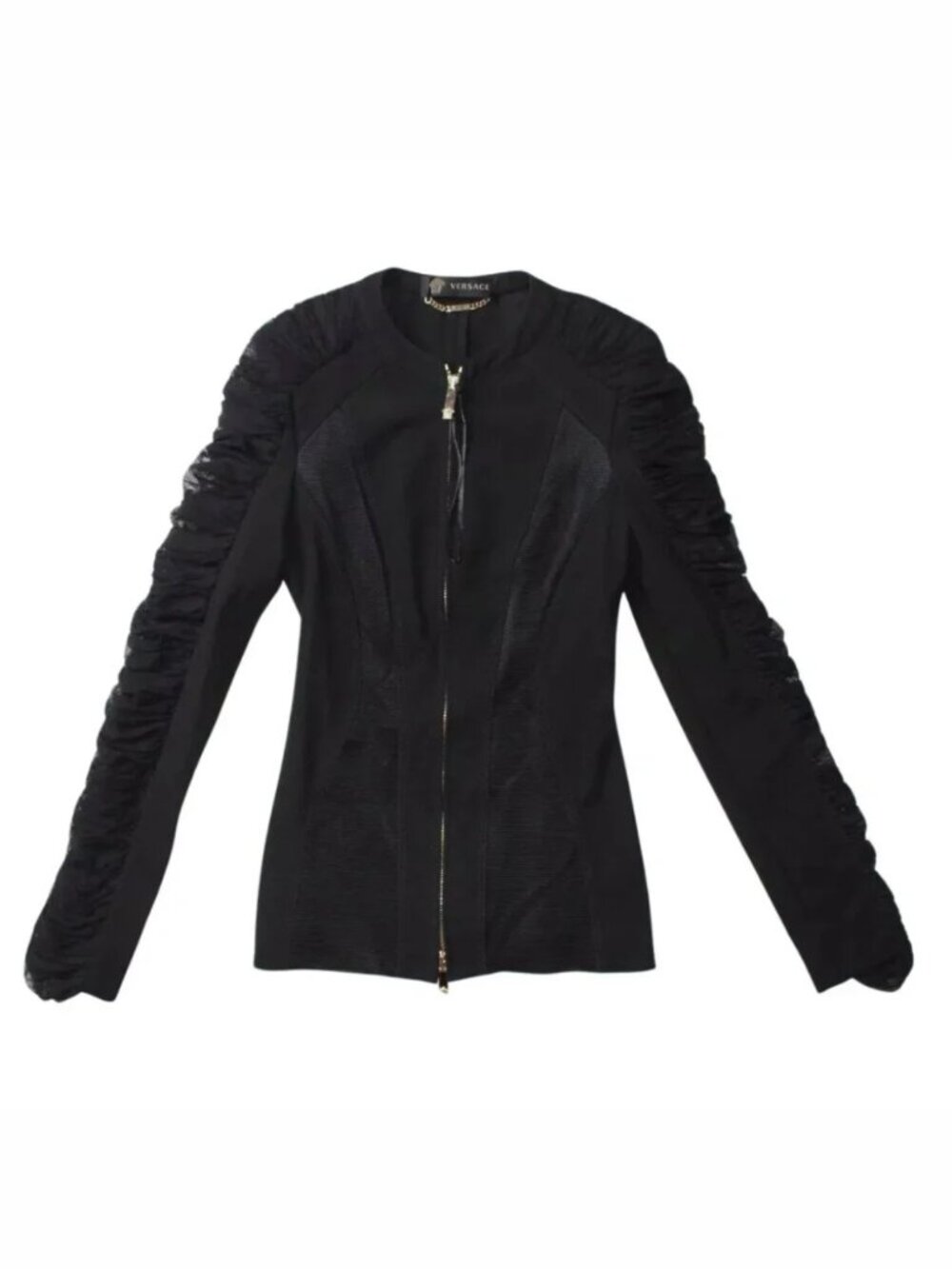 Versace Black Moto Moto Jacket Blazer Tulle Size 36 2017